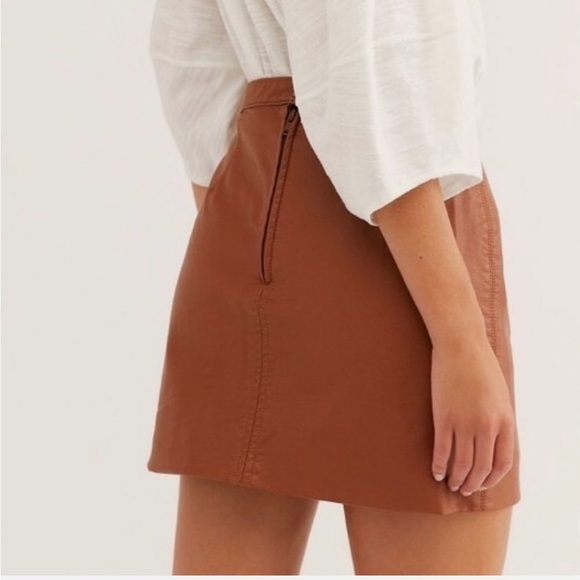 Free People Faux Leather Camel Tan Mini Skirt - Picture 10 of 11